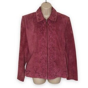 Drapers and Damons Laser Cut Suede Dusty Pink Mauve Full Zip Jacket Women Large